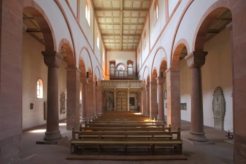 Interior view of Carolingian monastic complex Church of St. Michael and St. Gertraud in Neustadt am