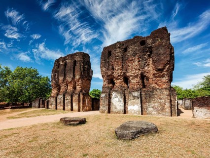 Ancient Royal Palace ruins, tourist landmark. Pollonaruwa, Sri Lanka, Asia