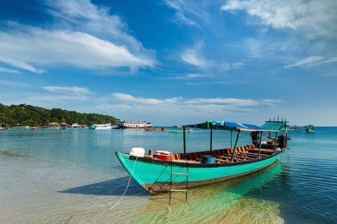 Boats in Sihanoukville beach, Cambodia, Asia