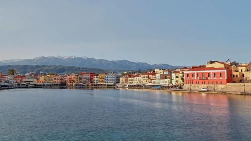Lefka Ori, White Mountains, Snowy Mountains, Venetian Old Town, Venetian Port, Row of Houses,