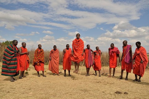 Maasai at a dance performance, Massai Mara, Enkutoto, Serengeti, Rift Valley province, Kenya,