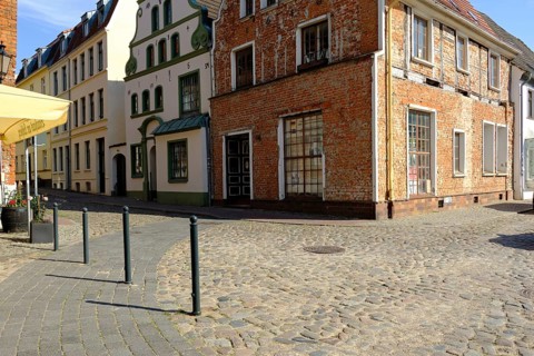 Historic 17th century Baroque gabled houses opposite the brewhouse am Lohberg at the Old Harbour in