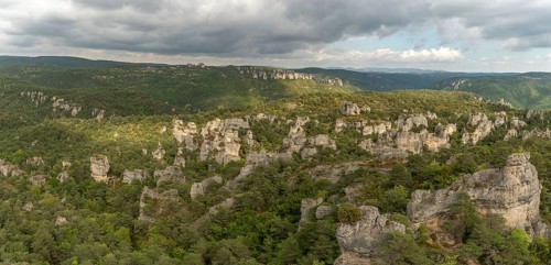 Rocks with strange shapes in the chaos of Montpellier-le-Vieux in the cevennes national park.