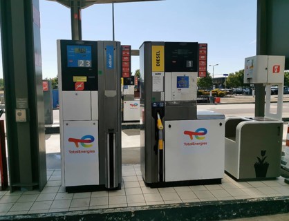 Petrol pump for diesel, truck diesel, at a motorway service station on the A31 in France, Aire de