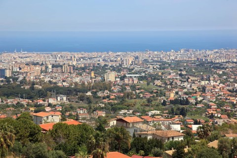 View from Moreale of the populated hinterland of Palermo, Sicily, Italy, Europe