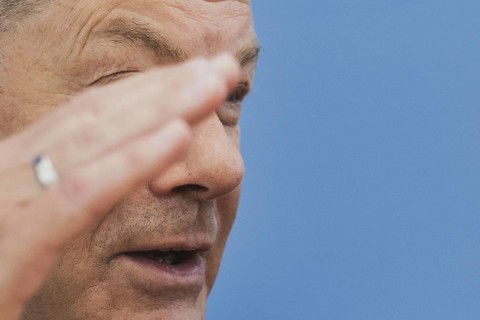 Olaf Scholz (SPD), Federal Chancellor, recorded at a federal press conference on current domestic