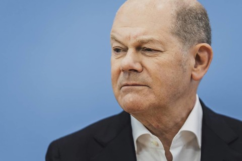 Olaf Scholz (SPD), Federal Chancellor, recorded at a federal press conference on current domestic