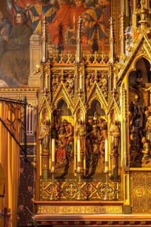 Altar detail in the interior of the Basilica of the Holy Blood in Bruges, Belgium, Europe