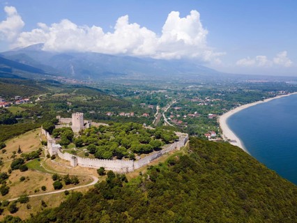 Aerial view, Castle of Platamonas and Olympus, Platamonas, Anatolikos Olymbos, Dion-Olymbos,