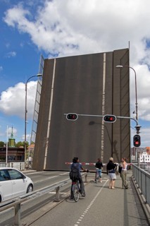 Raised bascule bridge, King Christian X. Bridge, Sønderborg, Syddanmark, Denmark, Europe