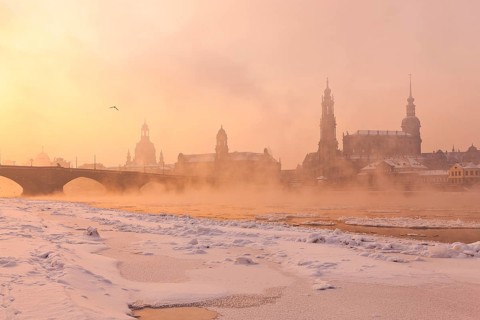 Dresden morning fog over the Elbe