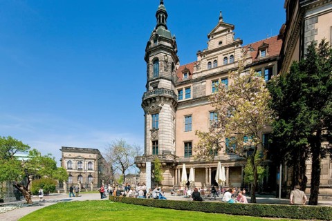 Residential Palace in spring. Large parts of the Residenzschloss in Dresden have already been