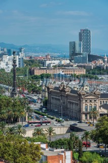 View with Columbus statue of Barcelona, Spain, Europe