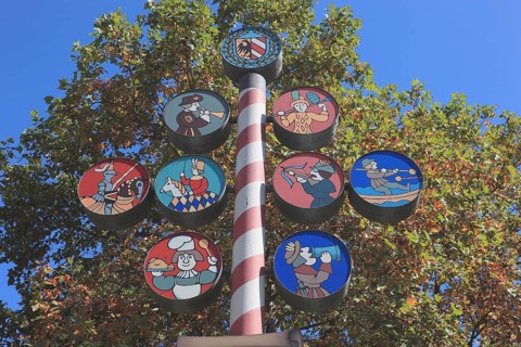 In the historic centre of Nuremberg, guild tree with guild sign on the island of Schütt, Middle