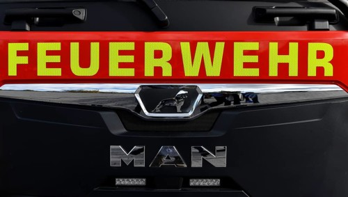 Lettering, logo, fire brigade, MAN, emergency vehicle, PreZero Arena, Sinsheim, Baden-Württemberg,