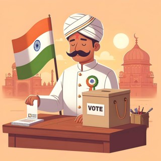 Indian citizen casting vote in ballot box in general election. AI Generated