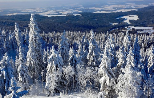 Winter landscape in the Fichtel Mountains, view from the Ochsenkopf, Bayreuth County, Upper