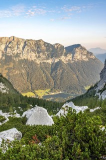 View of the Lattengebirge at sunrise, mountain tour on the Hochkalter, Hochkalter crossing,