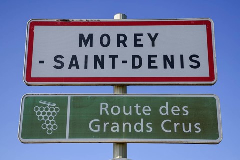 Town sign of Morey-Saint-Denis on the Route des Grand-Crus, Route of Fine Wines, Côte-dOr