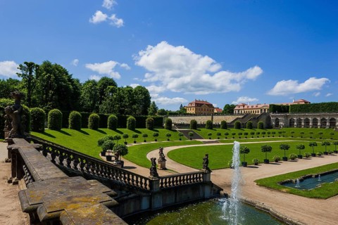 The Großsedlitz Baroque Garden with the Friedrichschlösschen is situated on a hill on the left bank