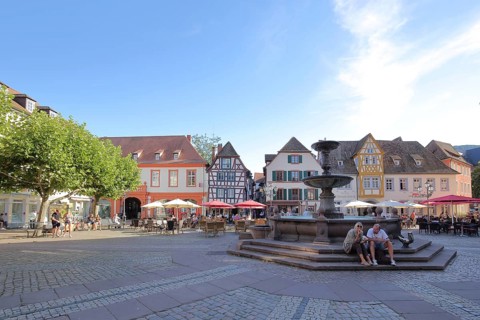Market square with market fountain in Neustadt an der Weinstraße, Rhineland-Palatinate, Germany,