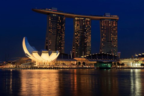 SINGAPORE, MAY 6: The Marina Bay Sands complex on sunset on May 6, 2011 in Singapore. Marina Bay