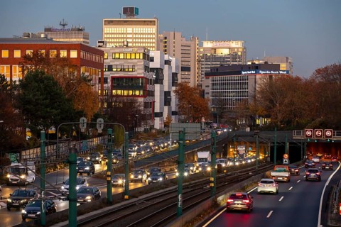 Motorway A40, Ruhrschnellweg, in Essen, route through the city centre, is affected by a possible