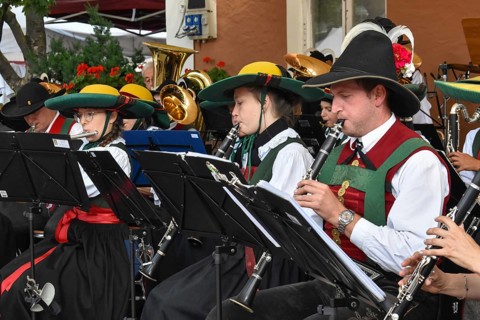 Clarinet players of the Civic Band of Sterzing in typical South Tyrolean traditional costume at a