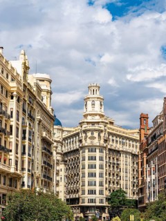 Architecture and buildings over Plaza del Ayuntamiento, Valencia, Spain, Europe