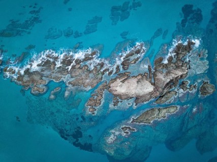 The reef Arrecife de las Sirenas in the Nature Reserve Cabo de Gata-Nijar, aerial view, drone shot,