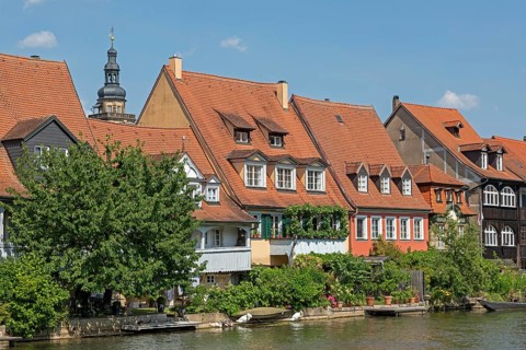 Houses, Little Venice, Regnitz, Bamberg, Upper Franconia, Bavaria, Germany, Europe