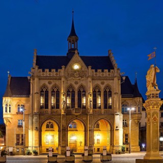City Hall with Romans in the Evening, Fish Market, Erfurt, Thuringia, Germany, Europe