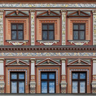 Splendid façade decoration on the Haus zum Breiten Herd, Renaissance building on the fish market,