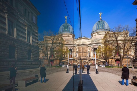 Dresden Reflection at the entrance to the underground car park on Salzgasse. The art society