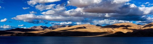 Panorama of Himalayan lake Tso Moriri Tsomoriri Wetland Conservation Reserve, Korzok, Changthang