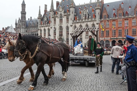BRUGES, BELGIUM, MAY 17: Annual Procession of the Holy Blood on Ascension Day. Locals perform