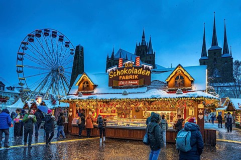 Christmas market on the cathedral square in Erfurt, Thuringia, Germany, Europe