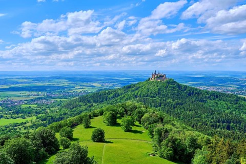 View of Hohenzollern Castle, the ancestral seat of the Hohenzollern dynasty, from the Zeller Horn