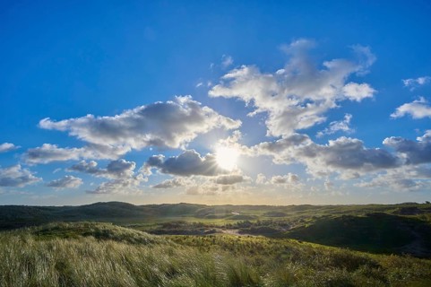 Bicycle path, sand dune, clouds, Amsterdam water pipe dunes, morning, Zandvoort, North Sea, North