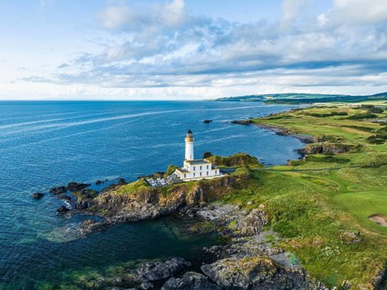 Turnberry Lighthouse from a drone, Turnberry Point Lighthouse, Trump Turnberry Golf Resort, South
