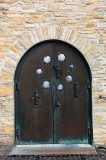 Entrance gate on the south side shows the founders of the monastery, the nobleman Everword and his
