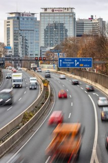 Motorway A40, Ruhrschnellweg, skyline of the city centre of Essen, this area would also be affected