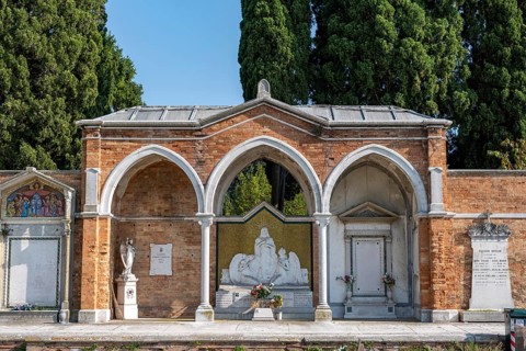 Graves in the central cemetery of Venice, cemetery island of San Michele, Venice, Italy, Europe