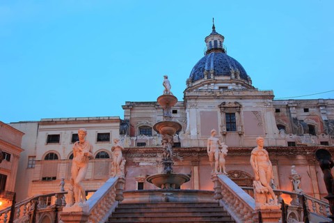 In the old town of Palermo, in Piazza Pretoria, fountain figure of the Fontana Pretoria and the