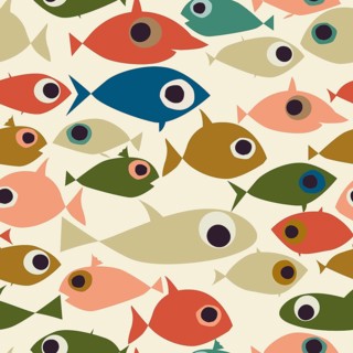 Colored fish pattern, childlike drawing vector illustration