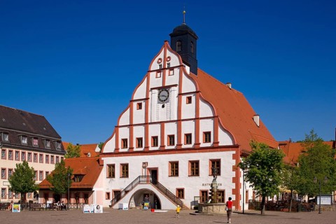 Grimma town hall. In the historic old town, the imposing Renaissance town hall stands out as the