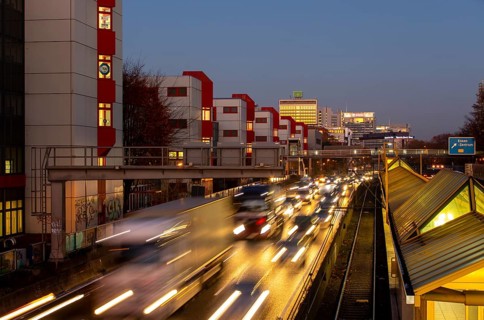 Motorway A40, Ruhrschnellweg, in Essen, route through the city centre, is affected by a possible