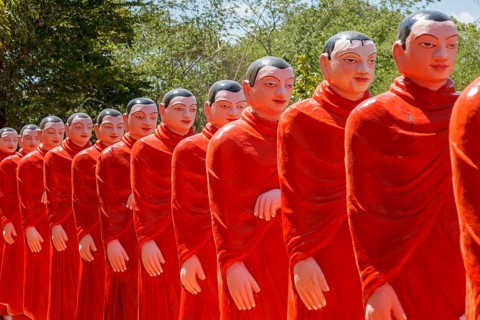 ANURADHAPURA, SRI LANKA, SEPTEMBER 26, 2009: 500 statues of Buddhist monks (Arahants) in