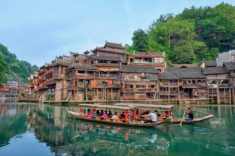 FENGHUANG, CHINA, APRIL 21, 2018: Chinese tourist attraction destination, Feng Huang Ancient Town