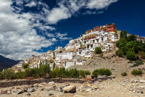Thiksey gompa (Tibetan Buddhist monastery) in Himalayas. Ladakh, India, Asia